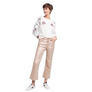 Anthropologie Pilcro High Rise Flare Jean Cropped Metallic Rose Gold Size 26
